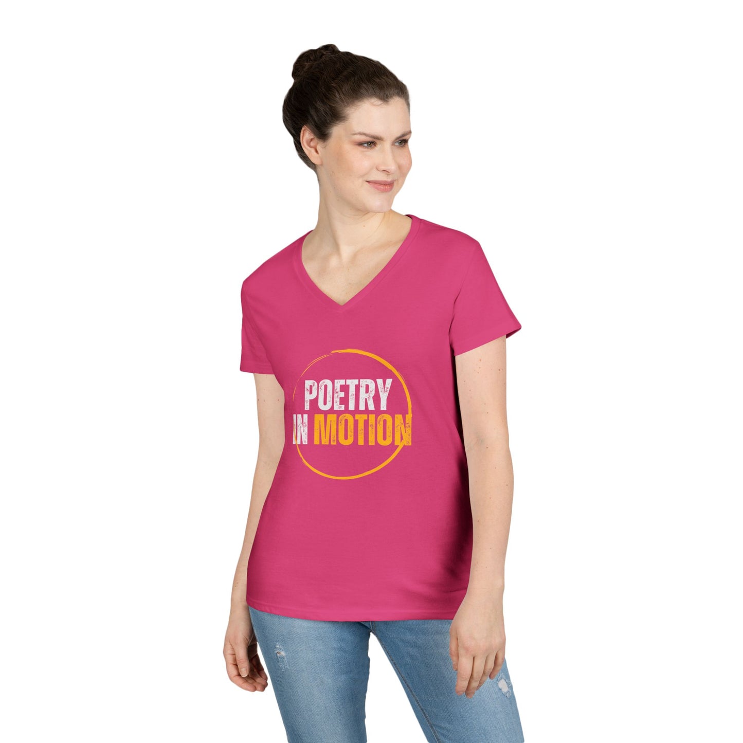Ladies' V-Neck T-Shirt - Poetry in Motion Graphic Tee for Creative Souls