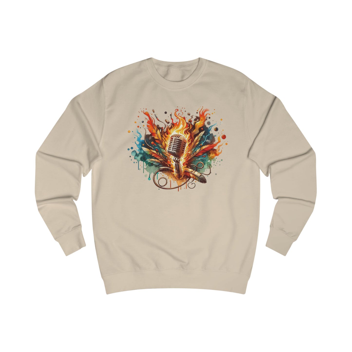 Microphone Watercolor Sweatshirt — Colorful Singing Music Crewneck