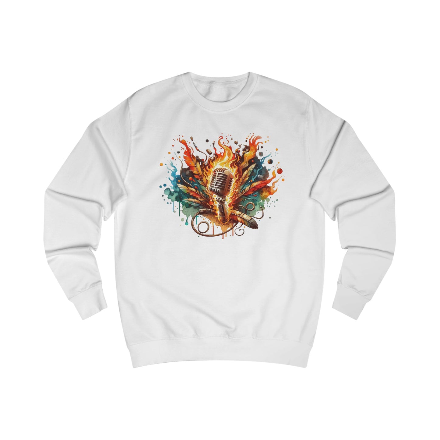 Microphone Watercolor Sweatshirt — Colorful Singing Music Crewneck