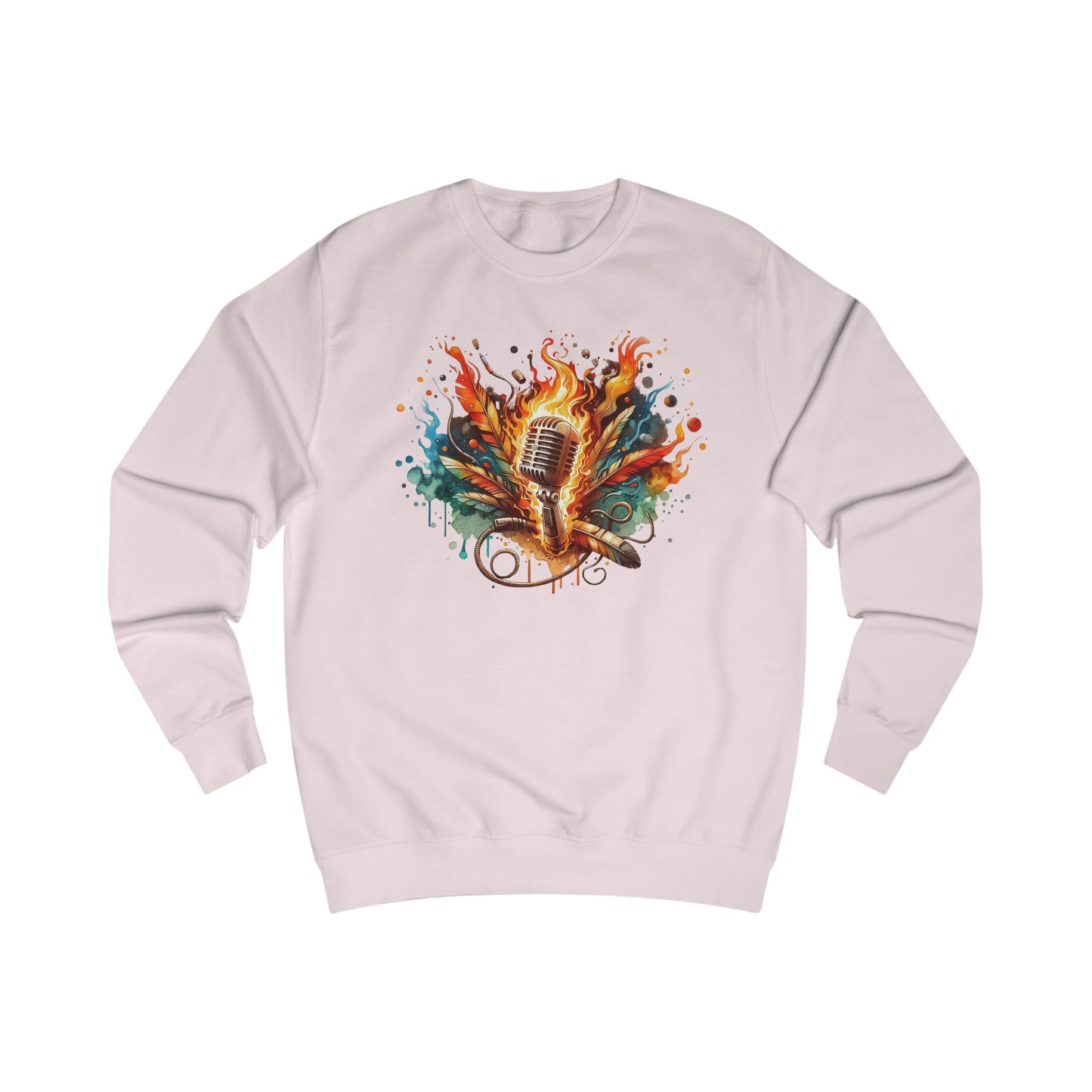 Microphone Watercolor Sweatshirt — Colorful Singing Music Crewneck