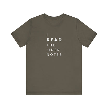 Unisex Music Lover Tee, Casual Music T-Shirt, Gift for Music Fans, Unique Band Merchandise, I Read the Liner Notes Shirt, Music [...]