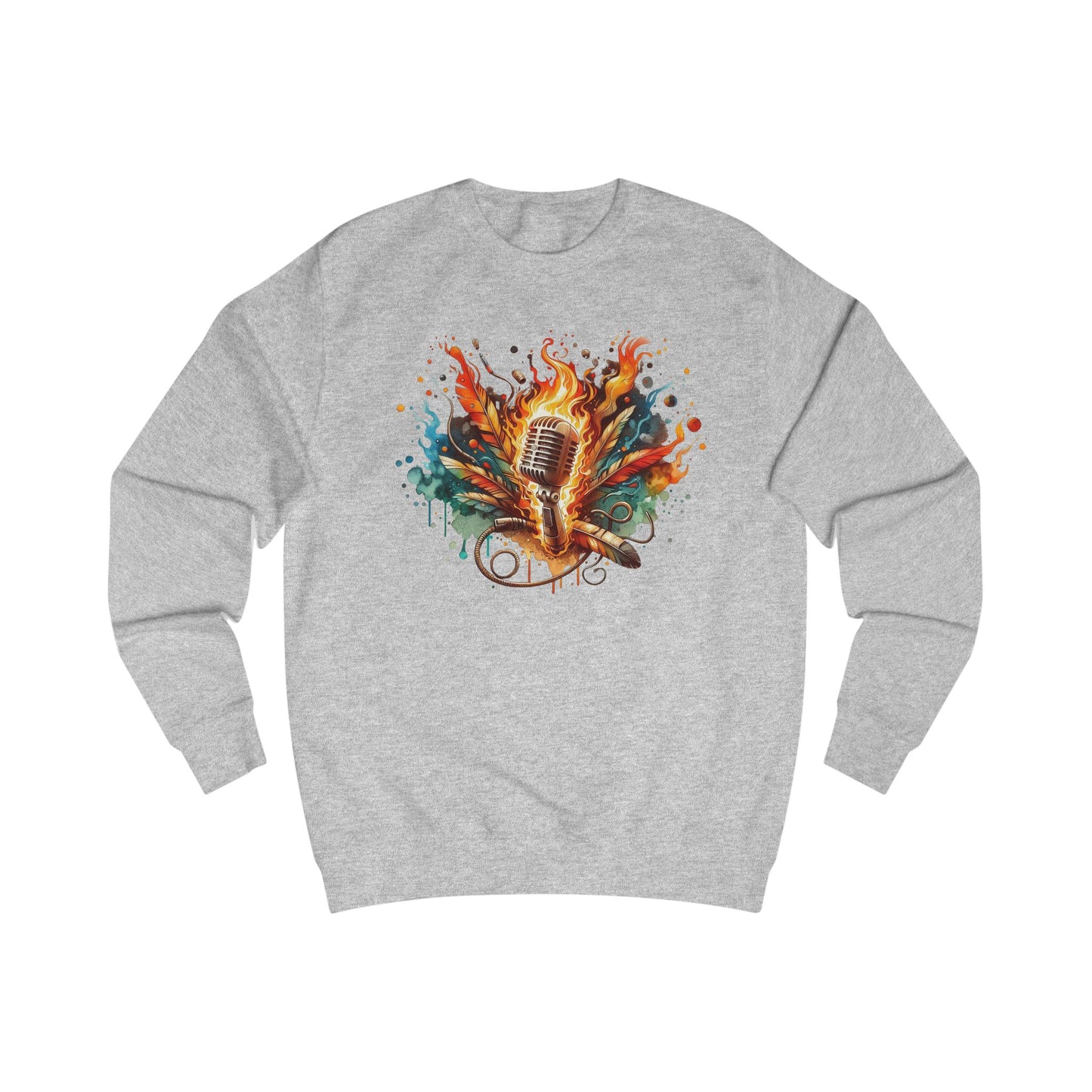 Microphone Watercolor Sweatshirt — Colorful Singing Music Crewneck