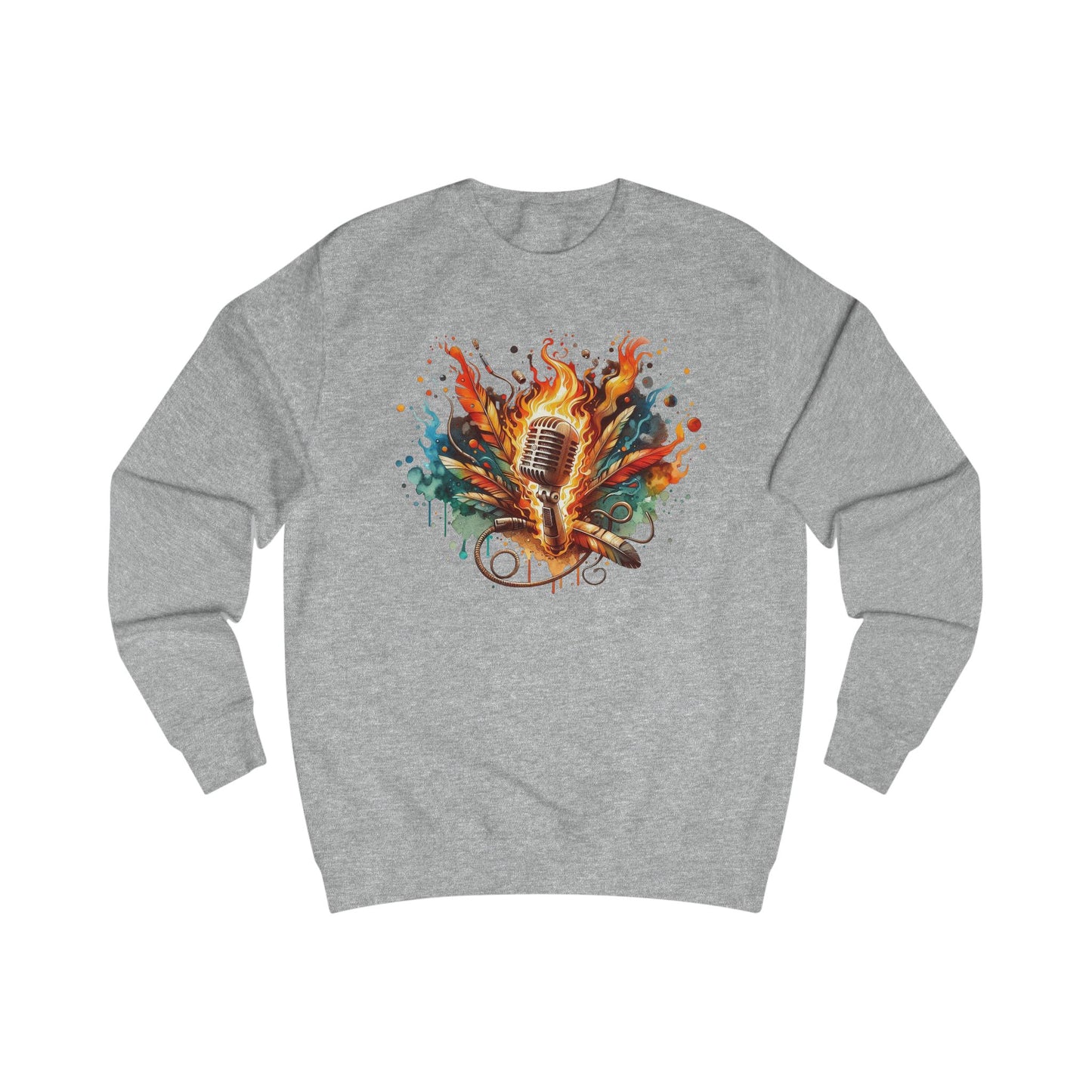 Microphone Watercolor Sweatshirt — Colorful Singing Music Crewneck
