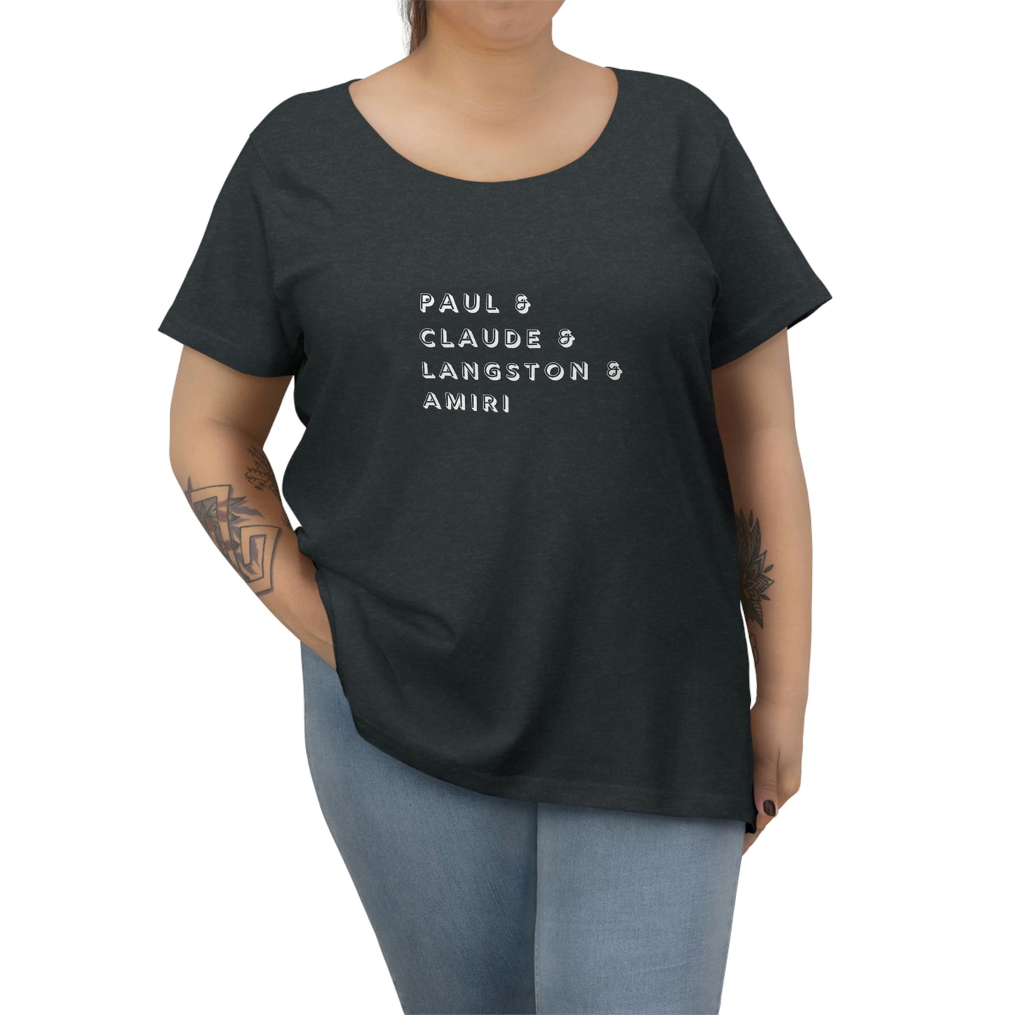 Women's Curvy Male Ancestors Poet White Text Tee